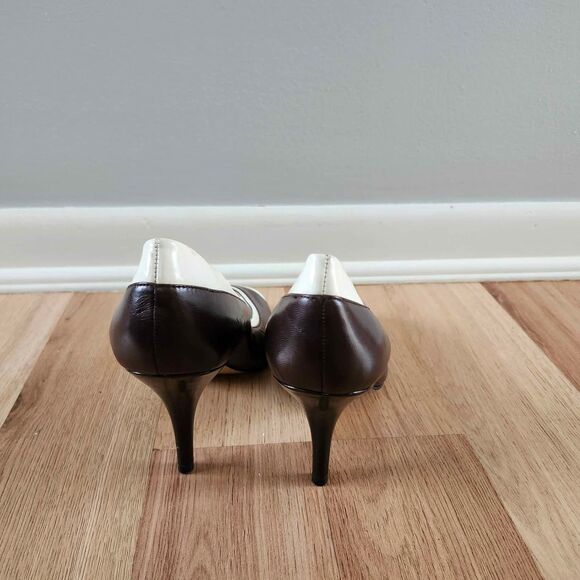 Bandolino Brown White Colorblock Peep Toe Heels 7.5 - Picture 3 of 6